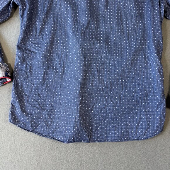 Au Noir Mens Button Up Shirt Size 4 Blue Polka Dot Flip Cuff Going Out Faded - Picture 16 of 16